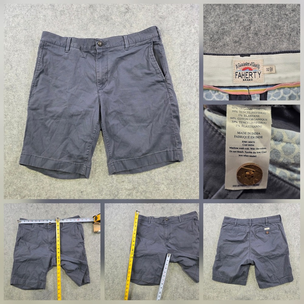 Faherty Essential Drawstring Shorts Mens 32 Blue Chino Organic Cotton Tencel